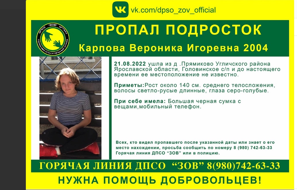 В Ярославской области без вести пропала 18-летняя девушка
